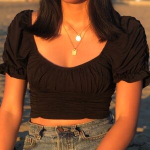 Princess Polly Black Ruched Crop Top
